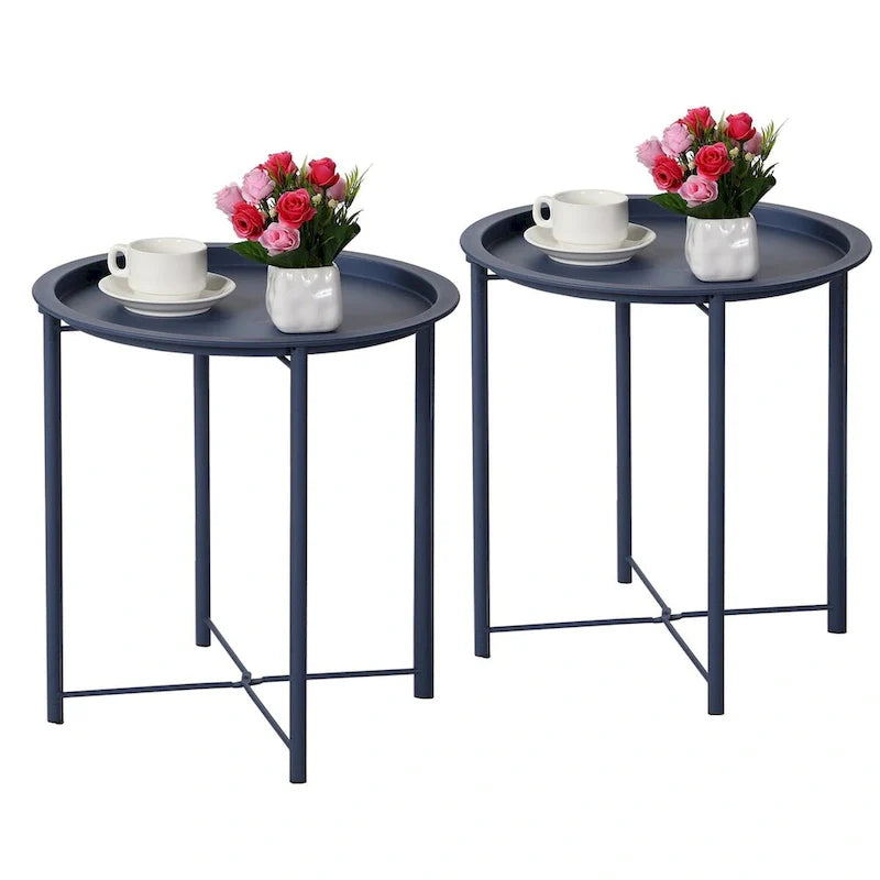 Javlergo Set of 2 Folding Round Steel TV Tray Tables - Compact Side Tables, No Assembly Needed - Dimensions: 18.5 x 18.5 x 19.7 in 16