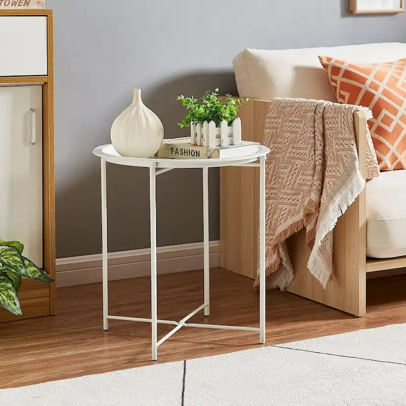 Javlergo Set of 2 Folding Round Steel TV Tray Tables - Compact Side Tables, No Assembly Needed - Dimensions: 18.5 x 18.5 x 19.7 in 21