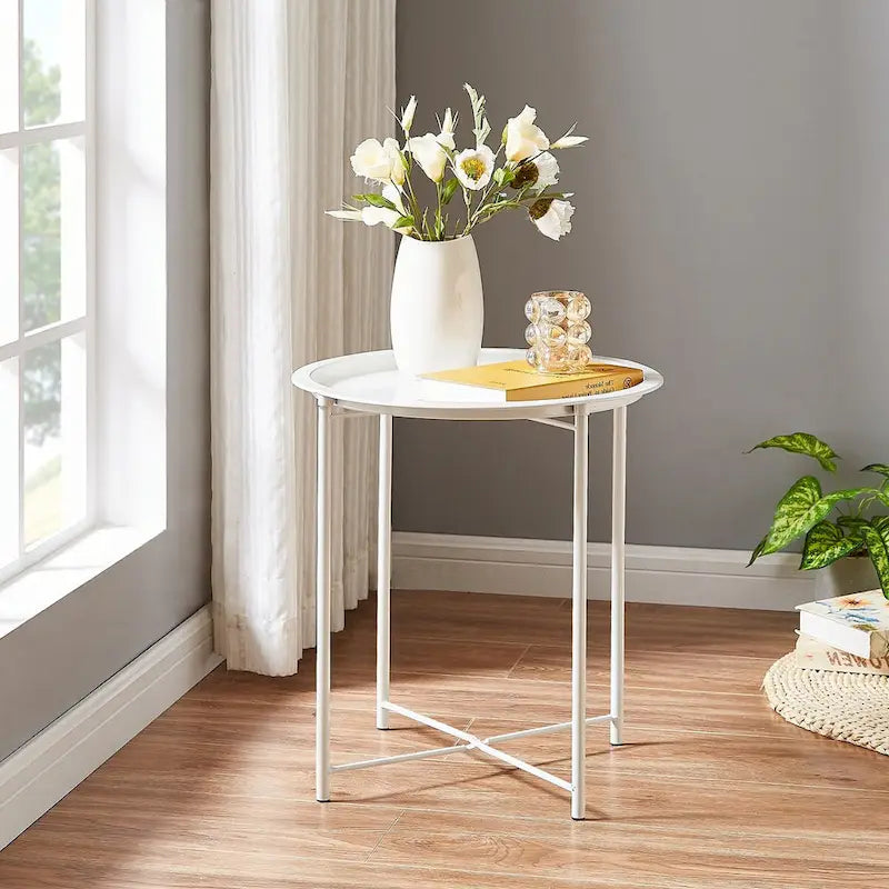 Javlergo Set of 2 Folding Round Steel TV Tray Tables - Compact Side Tables, No Assembly Needed - Dimensions: 18.5 x 18.5 x 19.7 in 22