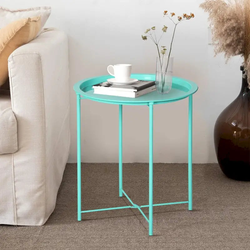 Javlergo Set of 2 Folding Round Steel TV Tray Tables - Compact Side Tables, No Assembly Needed - Dimensions: 18.5 x 18.5 x 19.7 in 28