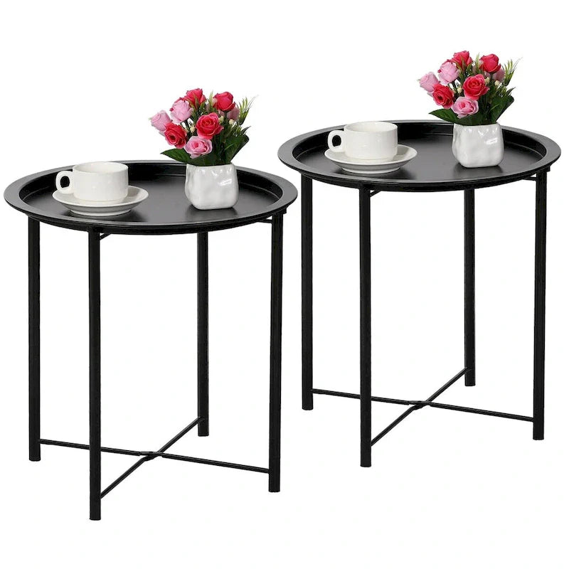 Javlergo Set of 2 Folding Round Steel TV Tray Tables - Compact Side Tables, No Assembly Needed - Dimensions: 18.5 x 18.5 x 19.7 in 29