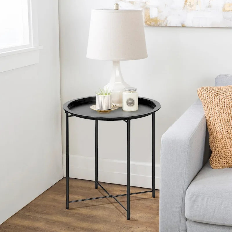 Javlergo Set of 2 Folding Round Steel TV Tray Tables - Compact Side Tables, No Assembly Needed - Dimensions: 18.5 x 18.5 x 19.7 in 32