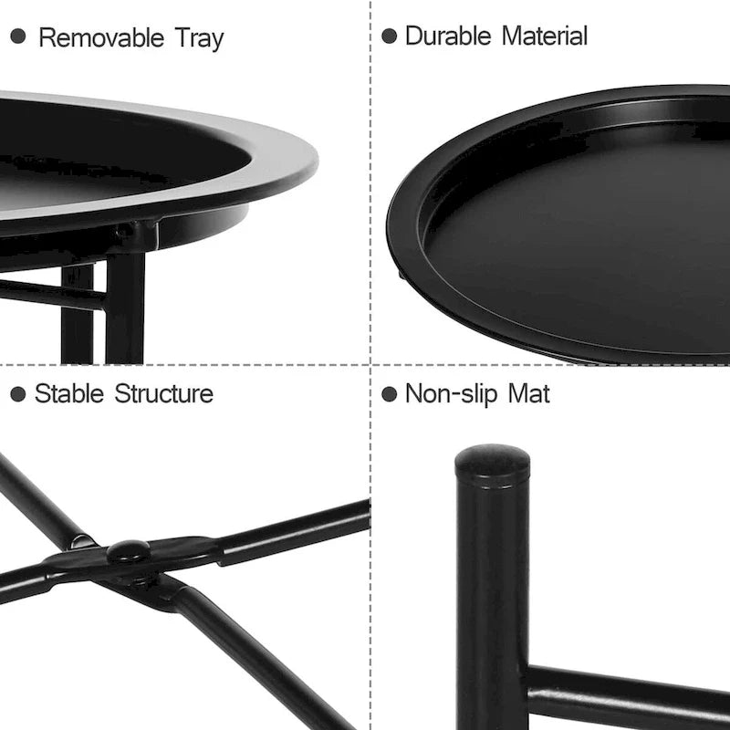 Javlergo Set of 2 Folding Round Steel TV Tray Tables - Compact Side Tables, No Assembly Needed - Dimensions: 18.5 x 18.5 x 19.7 in 34
