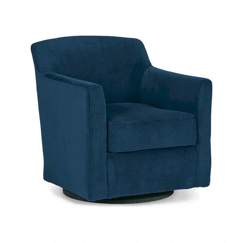 Leena Blue Velvet Swivel Accent Chair with Shelter Style Arms and Black Wood Base 1