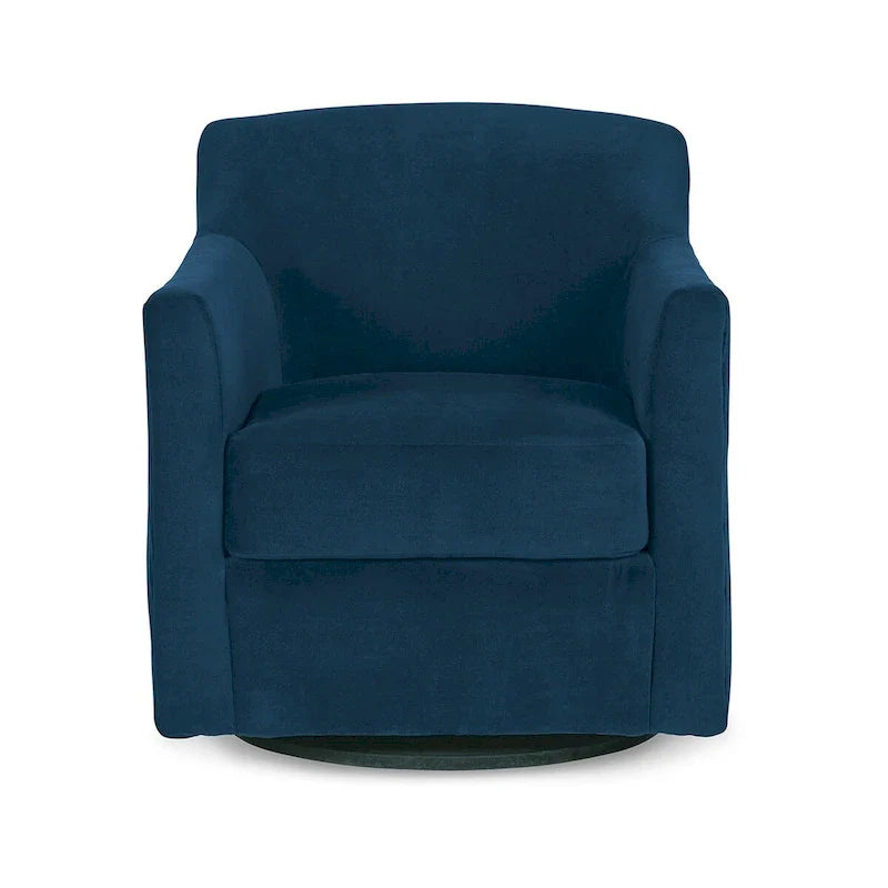 Leena Blue Velvet Swivel Accent Chair with Shelter Style Arms and Black Wood Base 2
