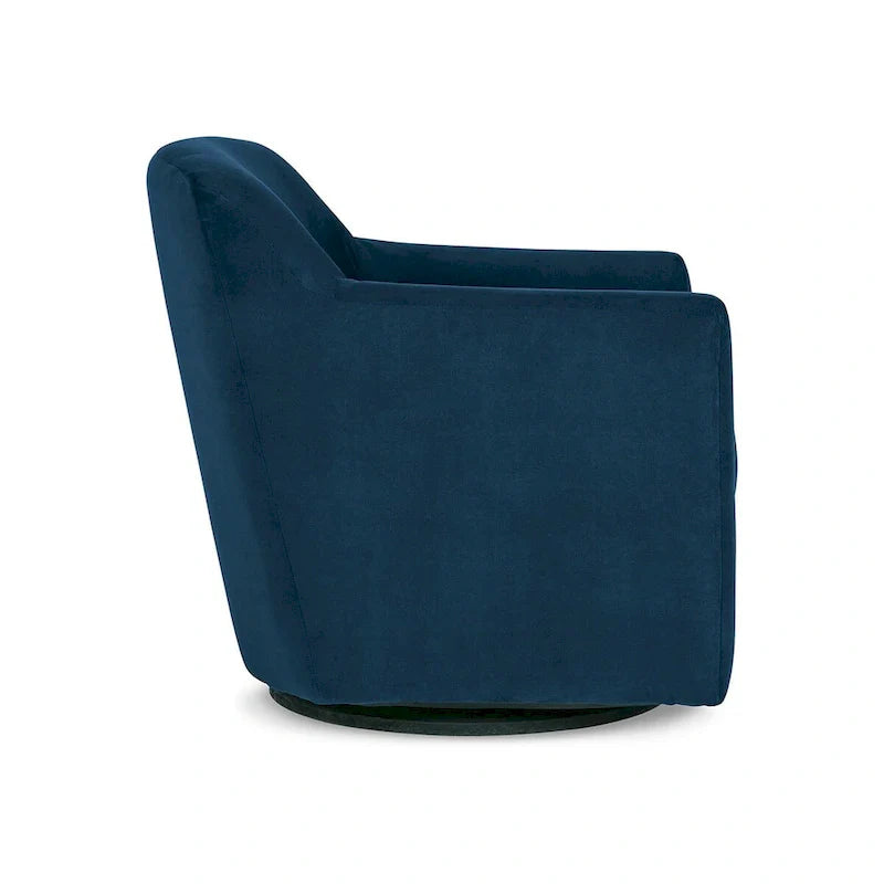 Leena Blue Velvet Swivel Accent Chair with Shelter Style Arms and Black Wood Base 3