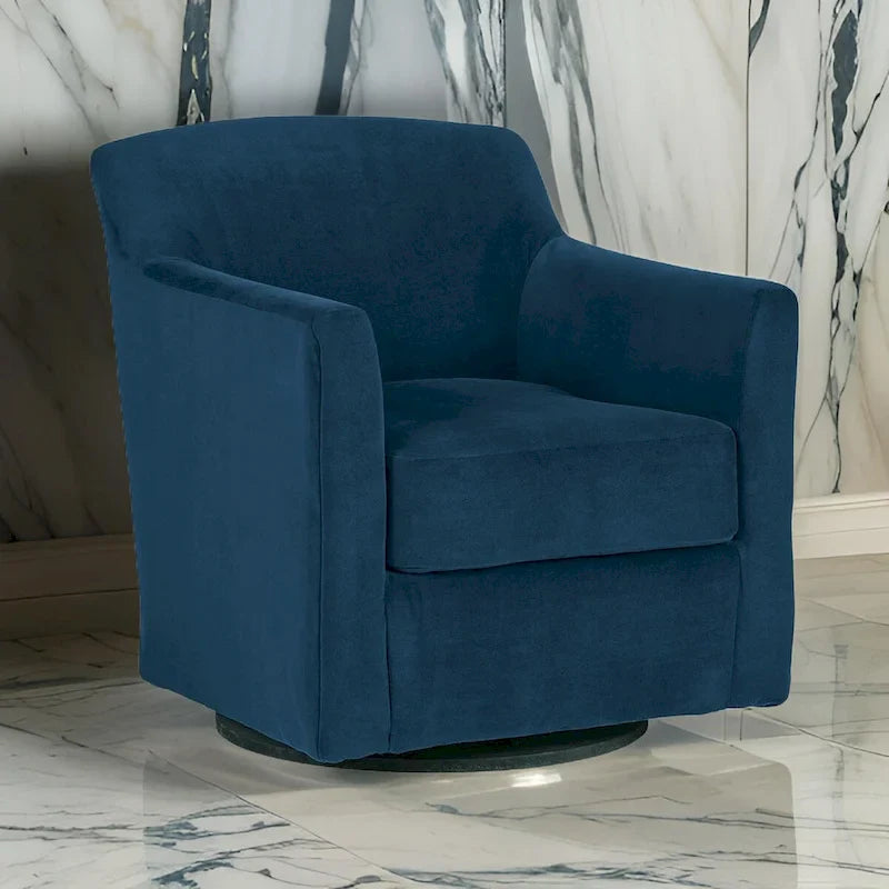 Leena Blue Velvet Swivel Accent Chair with Shelter Style Arms and Black Wood Base 6