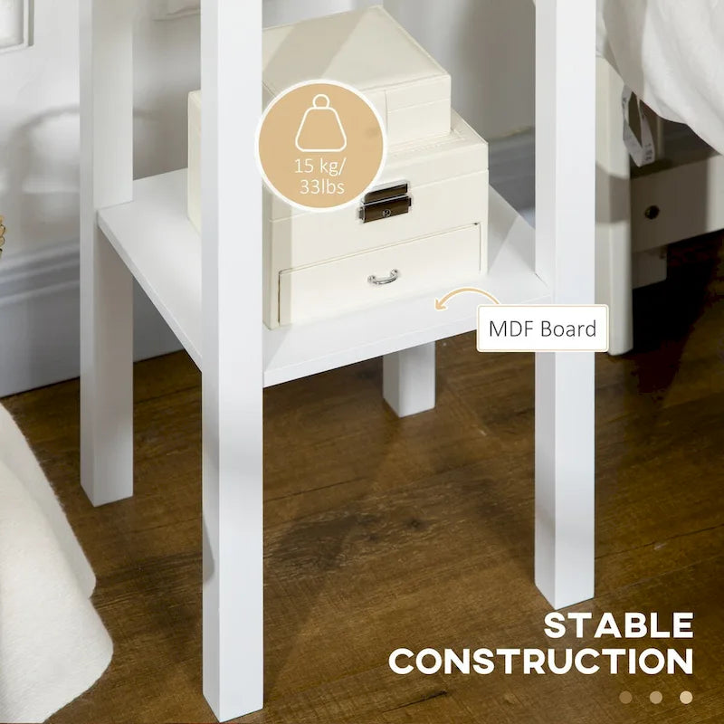 White 2-Tier Narrow Side Table with Drawer and Bottom Shelf for Living Room or Bedroom 6