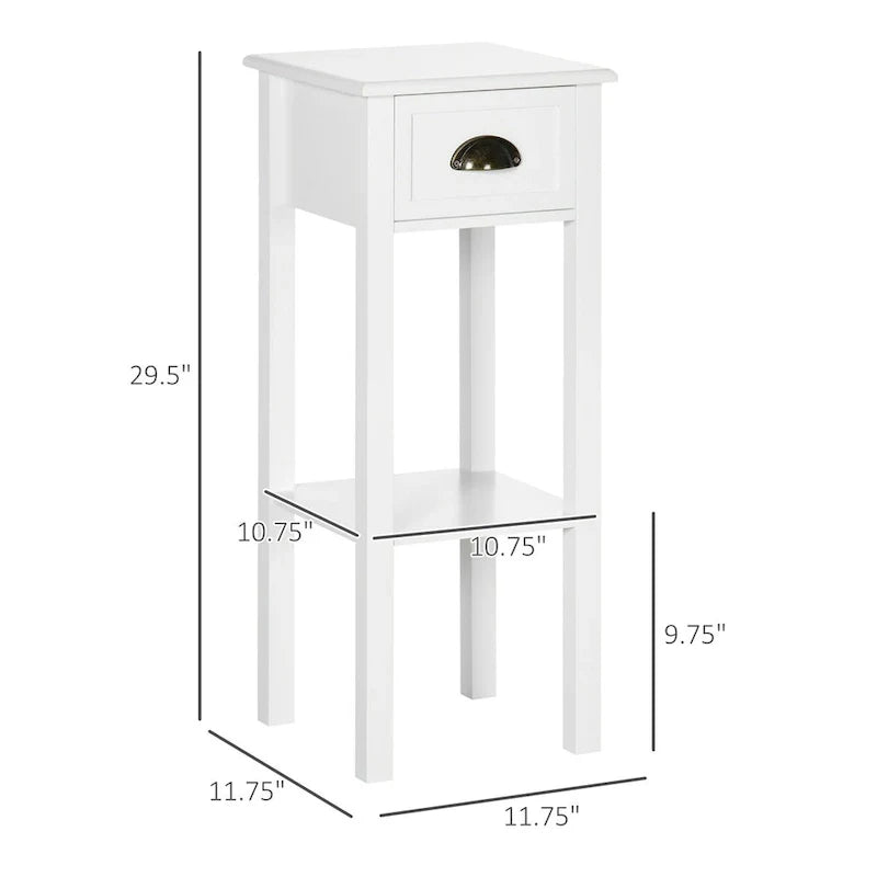 White 2-Tier Narrow Side Table with Drawer and Bottom Shelf for Living Room or Bedroom 7