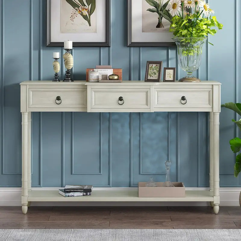Entryway Console Table with Drawers and Extended Shelf 37