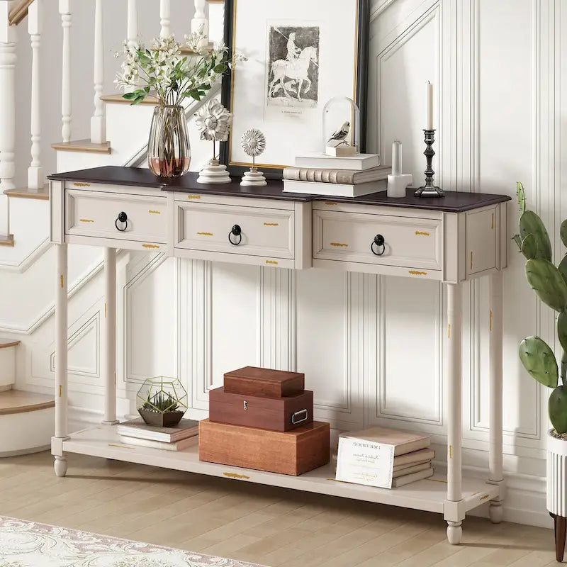 Entryway Console Table with Drawers and Extended Shelf 2