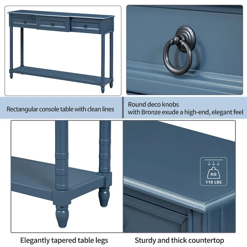 Entryway Console Table with Drawers and Extended Shelf 16