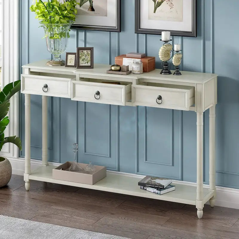 Entryway Console Table with Drawers and Extended Shelf 21