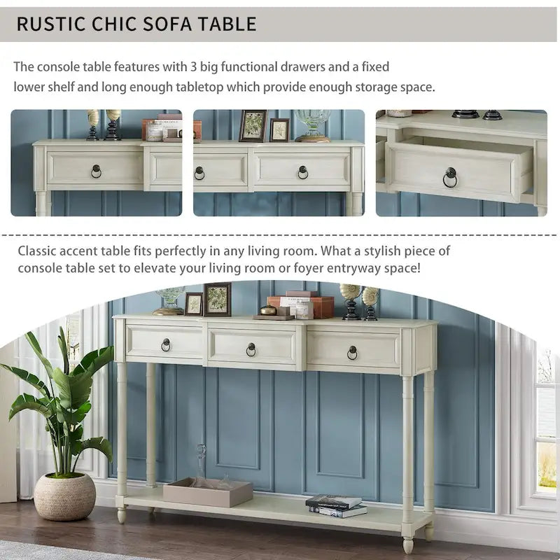 Entryway Console Table with Drawers and Extended Shelf 22