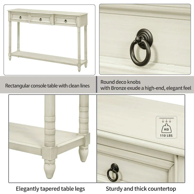 Entryway Console Table with Drawers and Extended Shelf 24