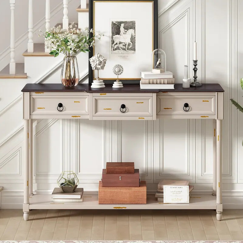 Entryway Console Table with Drawers and Extended Shelf 27