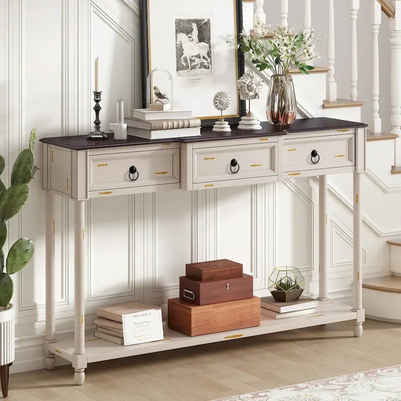 Entryway Console Table with Drawers and Extended Shelf 28