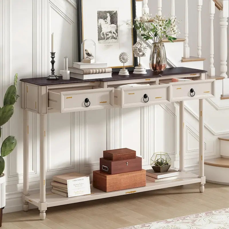 Entryway Console Table with Drawers and Extended Shelf 29