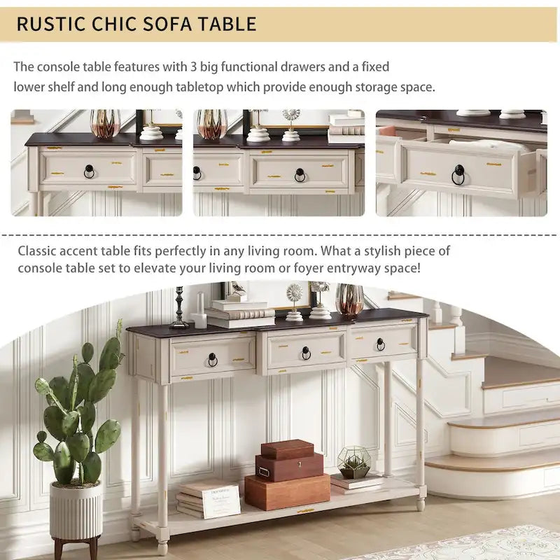 Entryway Console Table with Drawers and Extended Shelf 30
