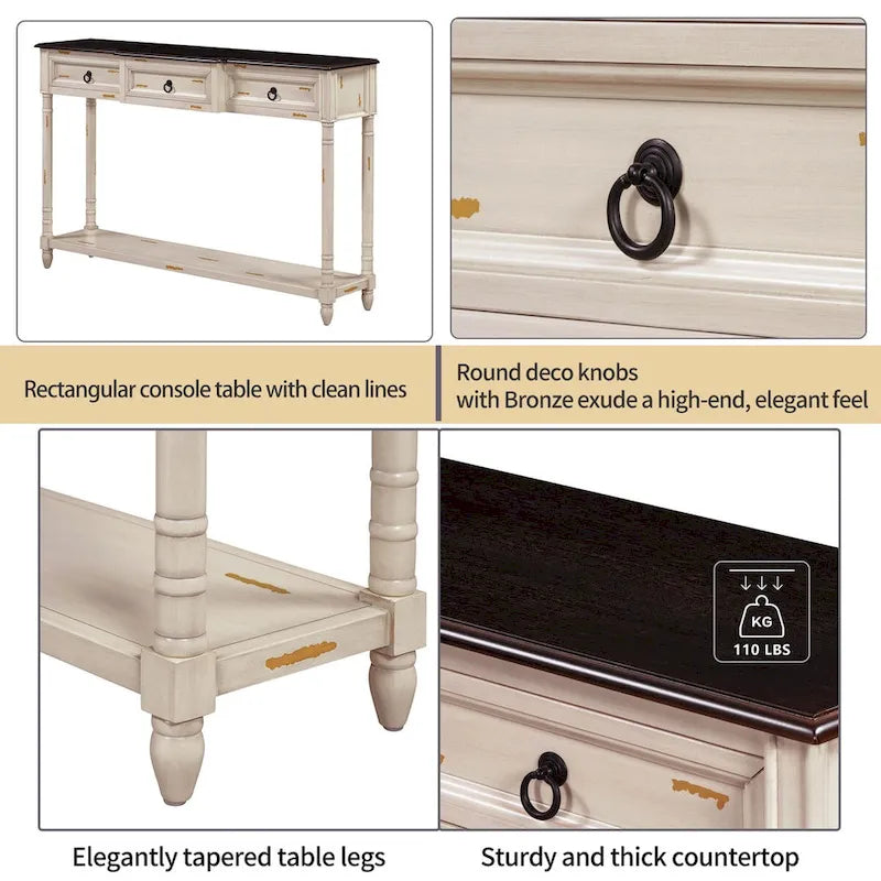 Entryway Console Table with Drawers and Extended Shelf 32
