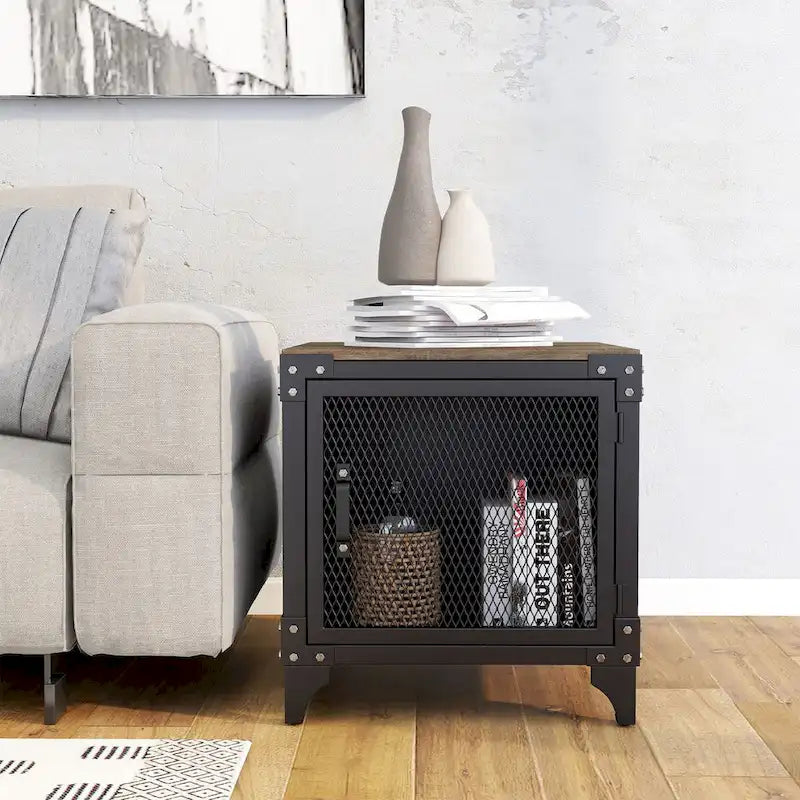 Conner Rustic Dark Walnut Steel 2-Piece Coffee and End Table Set by Furniture of America 2
