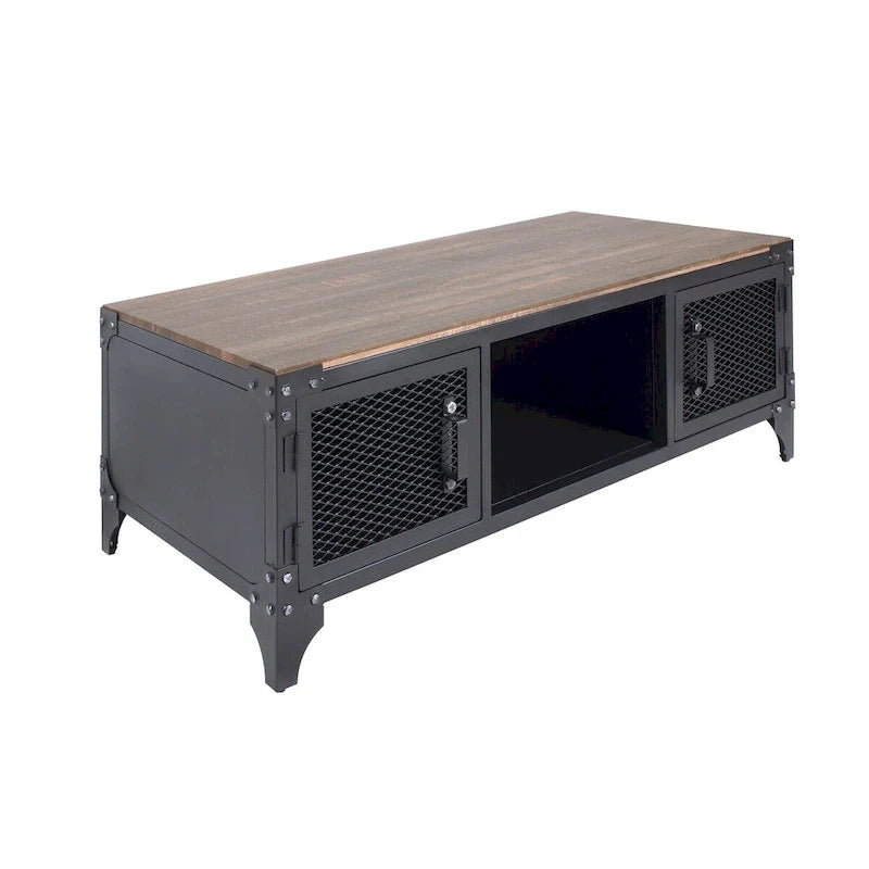 Conner Rustic Dark Walnut Steel 2-Piece Coffee and End Table Set by Furniture of America 5