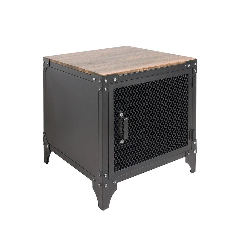 Conner Rustic Dark Walnut Steel 2-Piece Coffee and End Table Set by Furniture of America 6