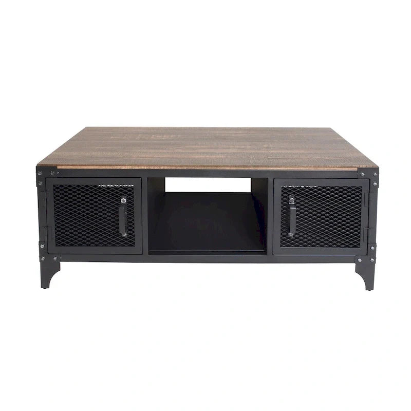 Conner Rustic Dark Walnut Steel 2-Piece Coffee and End Table Set by Furniture of America 7