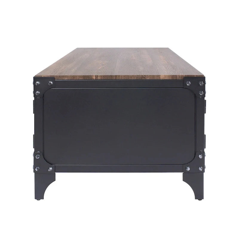 Conner Rustic Dark Walnut Steel 2-Piece Coffee and End Table Set by Furniture of America 8