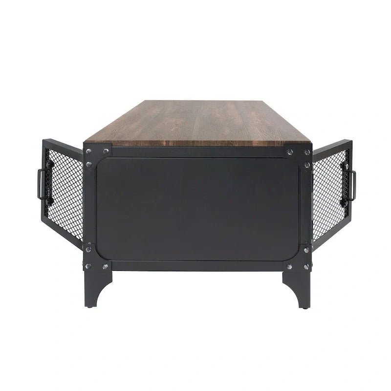 Conner Rustic Dark Walnut Steel 2-Piece Coffee and End Table Set by Furniture of America 9