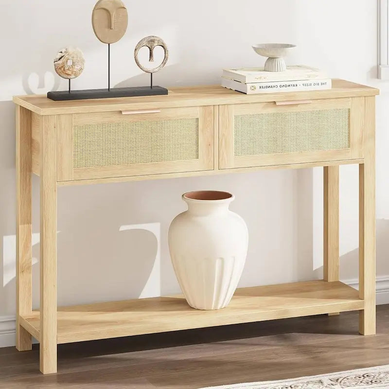 Console Table with 2 Rattan Drawers for Entryway 7
