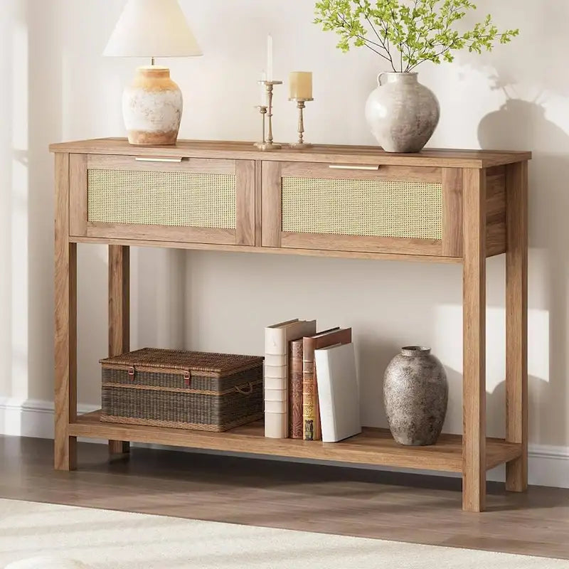 Console Table with 2 Rattan Drawers for Entryway 1
