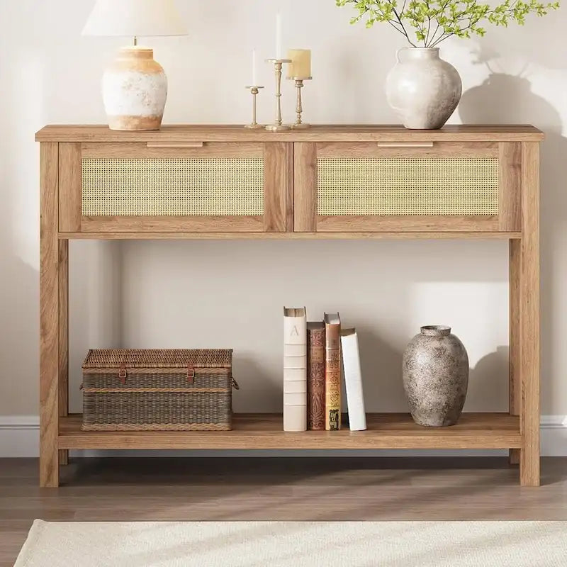 Console Table with 2 Rattan Drawers for Entryway 3