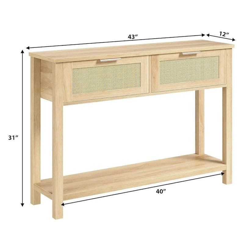 Console Table with 2 Rattan Drawers for Entryway 5