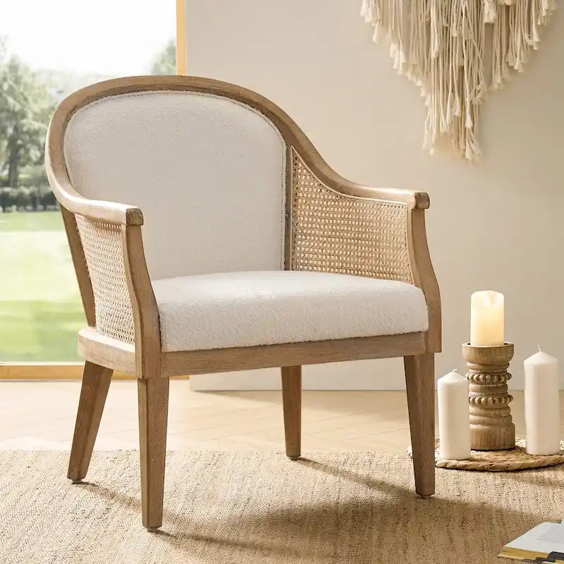 Danilo Solid Wood Armchair with Rattan Design and Sturdy Legs by HULALA HOME 16
