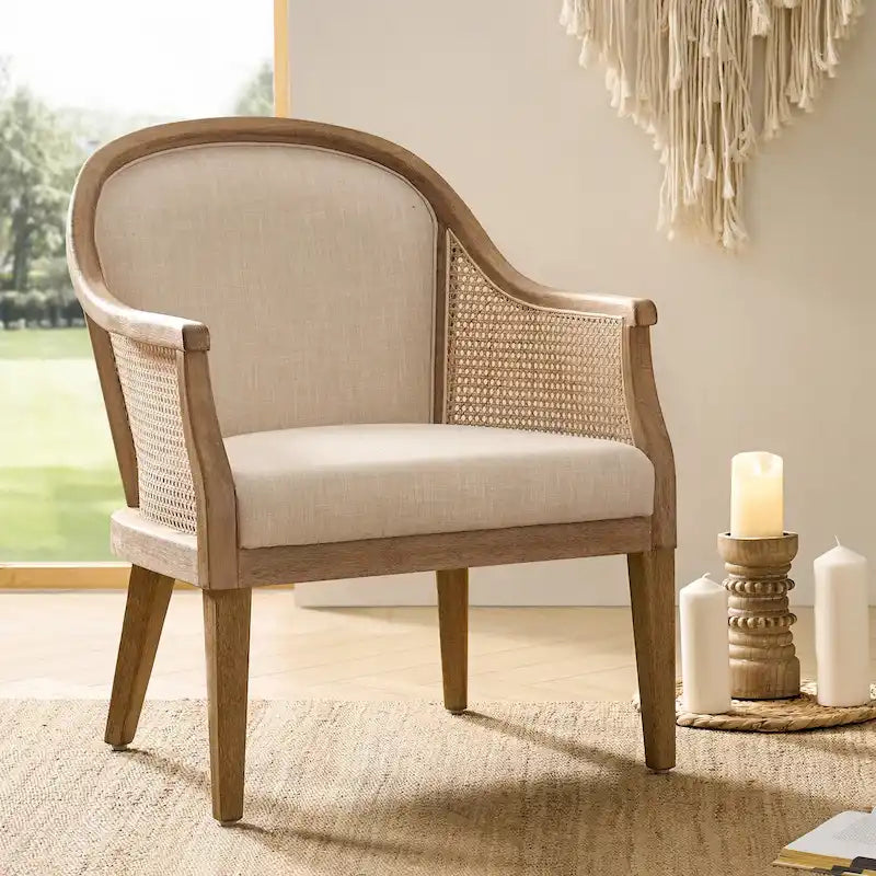 Danilo Solid Wood Armchair with Rattan Design and Sturdy Legs by HULALA HOME 17
