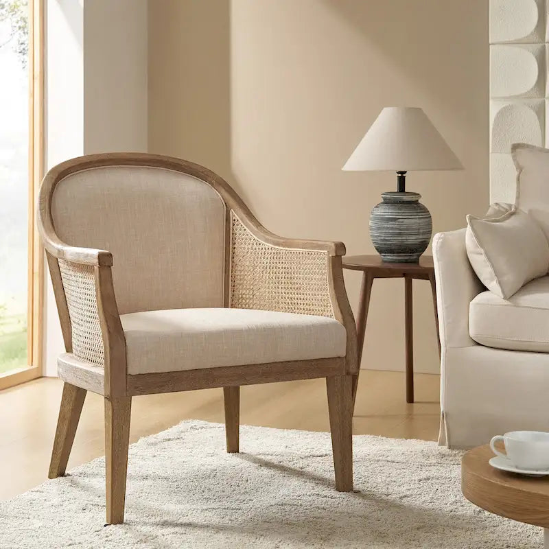 Danilo Solid Wood Armchair with Rattan Design and Sturdy Legs by HULALA HOME 3