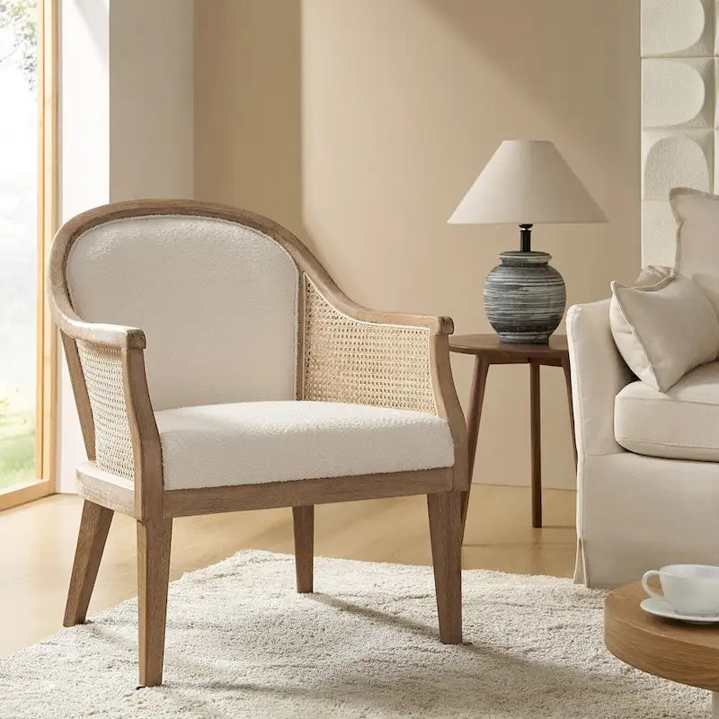 Danilo Solid Wood Armchair with Rattan Design and Sturdy Legs by HULALA HOME 4