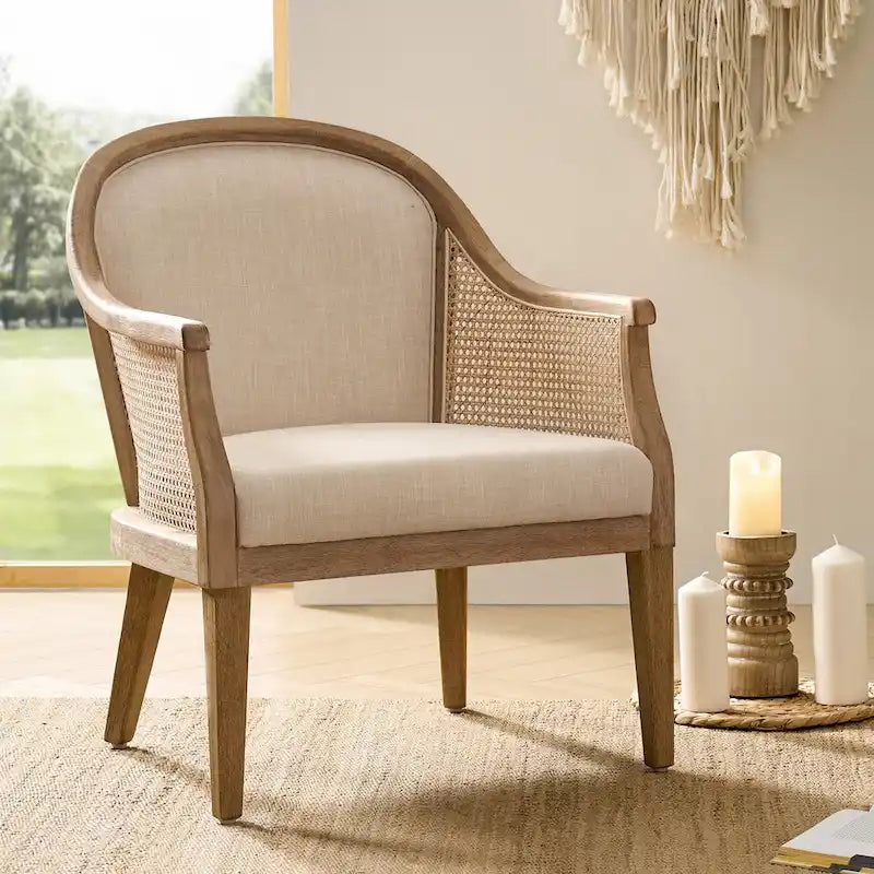 Danilo Solid Wood Armchair with Rattan Design and Sturdy Legs by HULALA HOME 10