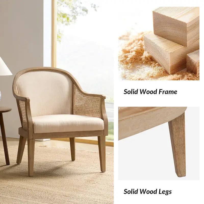 Danilo Solid Wood Armchair with Rattan Design and Sturdy Legs by HULALA HOME 12