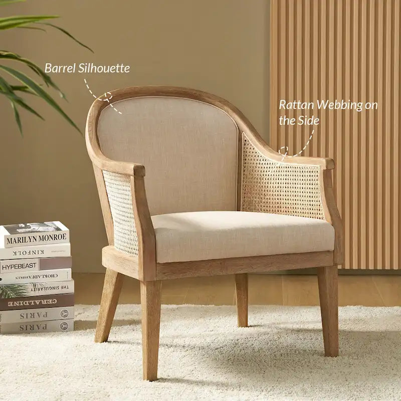 Danilo Solid Wood Armchair with Rattan Design and Sturdy Legs by HULALA HOME 14