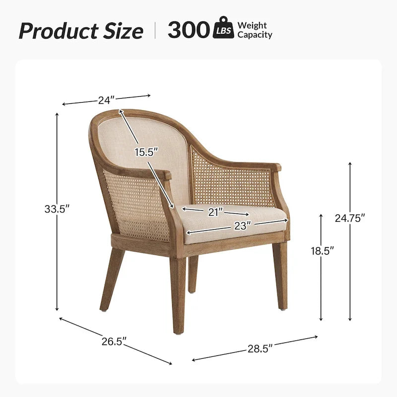 Danilo Solid Wood Armchair with Rattan Design and Sturdy Legs by HULALA HOME 15