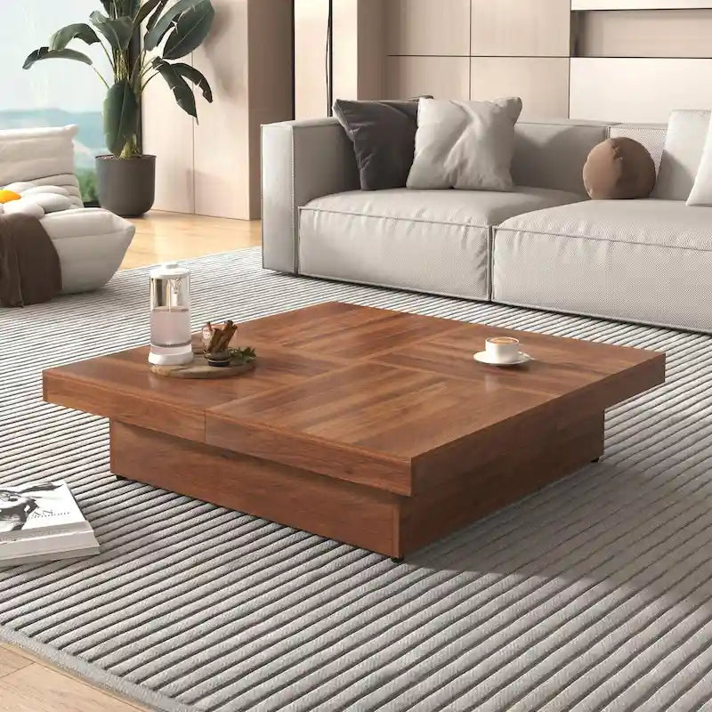 39.4-Inch Square Marble Veneer Coffee Table with Sliding Storage Top 31