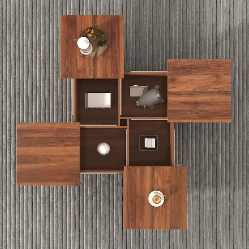 39.4-Inch Square Marble Veneer Coffee Table with Sliding Storage Top 6