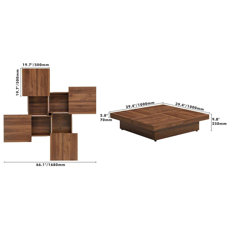 39.4-Inch Square Marble Veneer Coffee Table with Sliding Storage Top 8