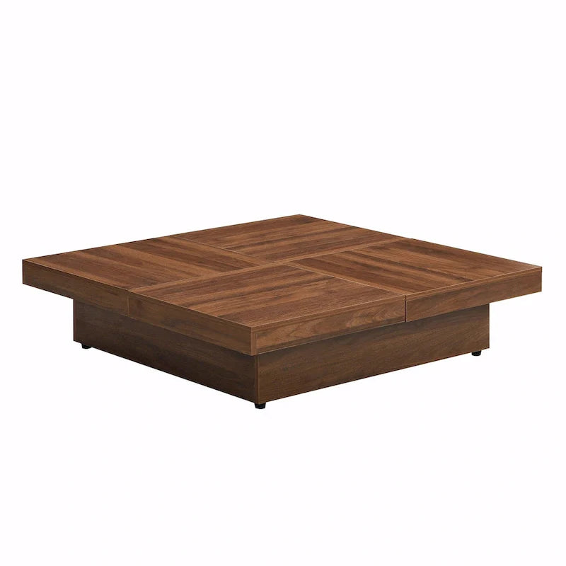 39.4-Inch Square Marble Veneer Coffee Table with Sliding Storage Top 12