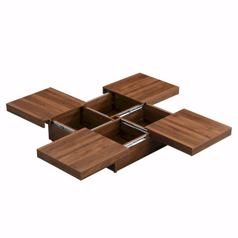 39.4-Inch Square Marble Veneer Coffee Table with Sliding Storage Top 14