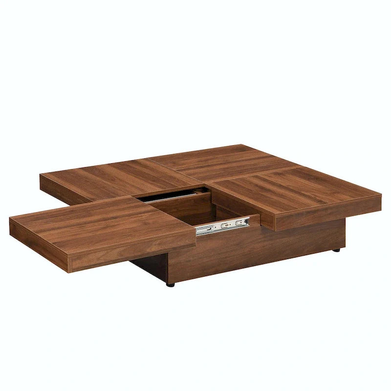 39.4-Inch Square Marble Veneer Coffee Table with Sliding Storage Top 15