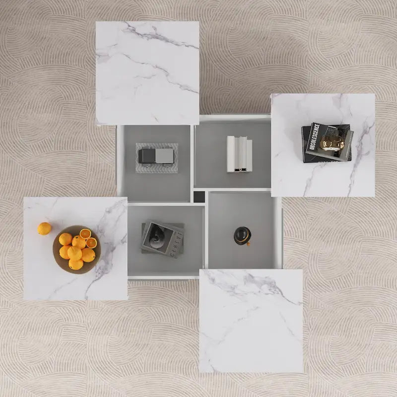 39.4-Inch Square Marble Veneer Coffee Table with Sliding Storage Top 20