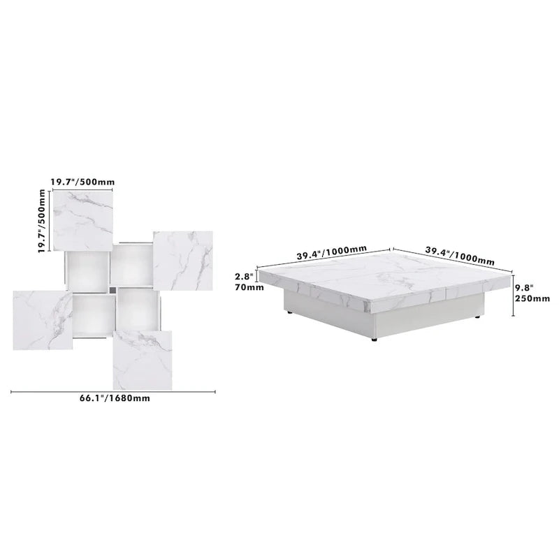 39.4-Inch Square Marble Veneer Coffee Table with Sliding Storage Top 21